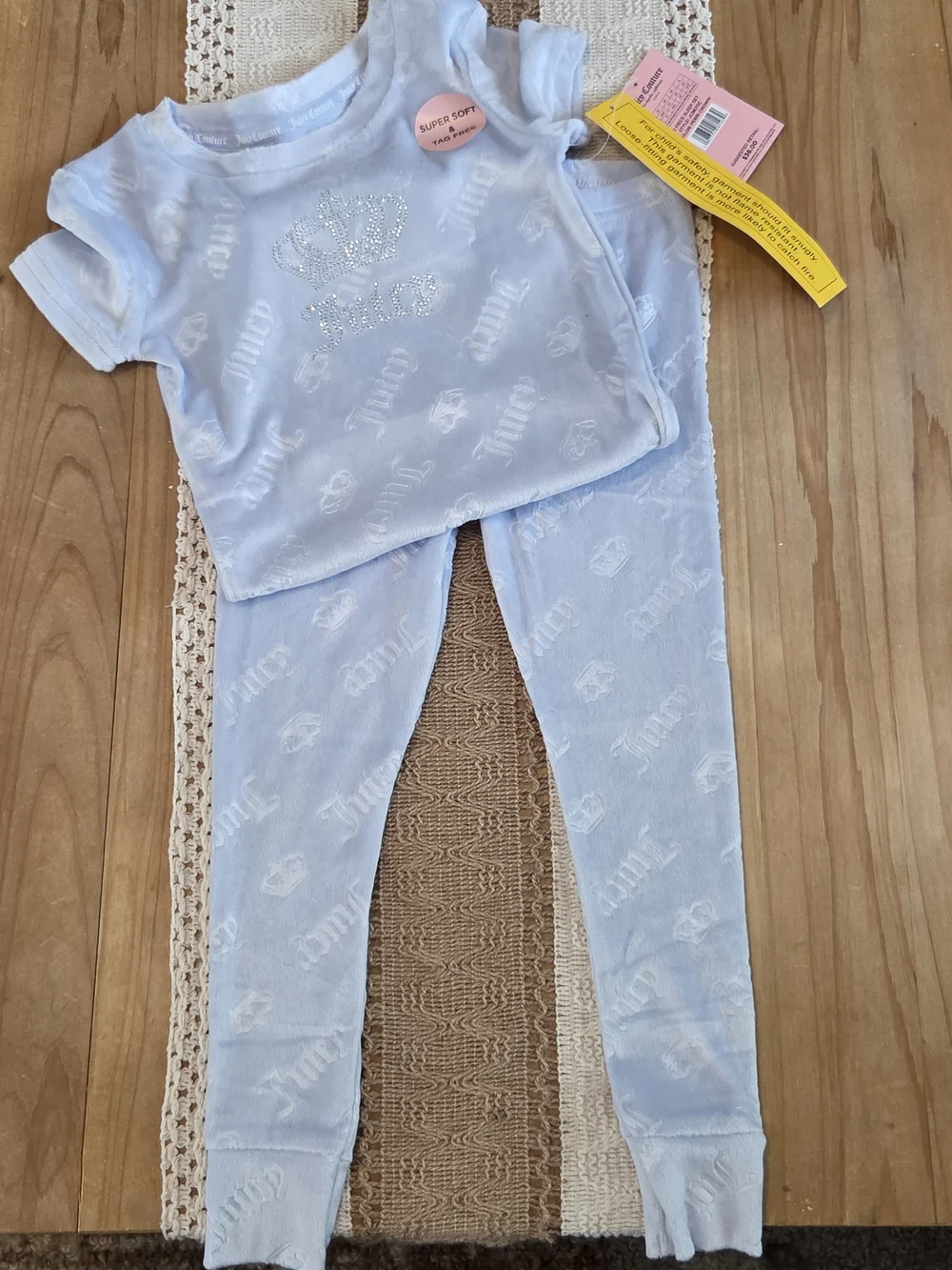 Juicy Couture Light Blue Velour Rhinestone Crown Logo Top